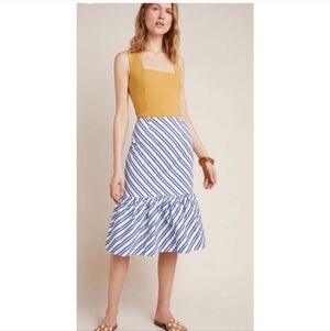 NEW Maeve Ryanne Asymmetric Nautical Stripe Peplum Flounce Ruffle Hem Midi Skirt